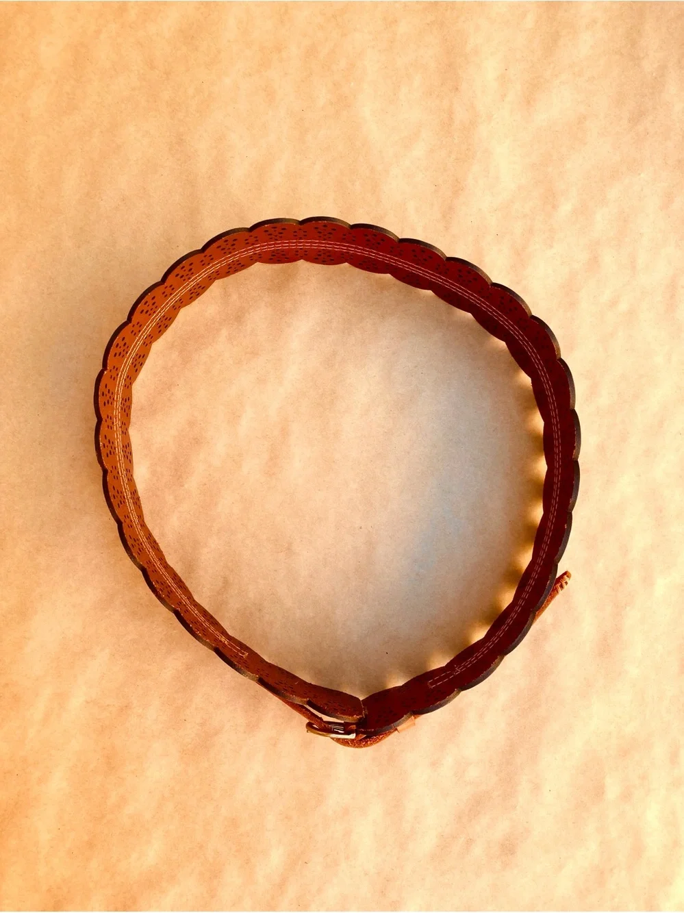 Anthro ❉ Scalloped Faux Leather Wide Brown Belt Size S/M